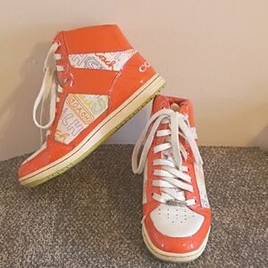 Coach Norra Orange High-Top Graffiti Sneakers